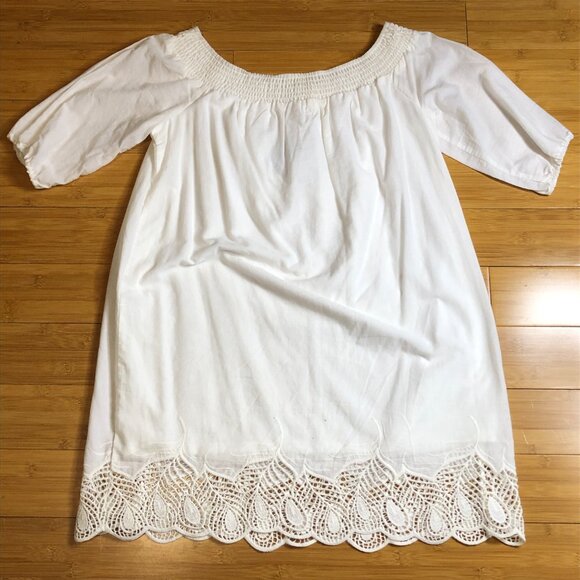 White Boho Cruise Wear Lace Off Shoulder Sun Dress NWT Large Light Weight - Picture 6 of 7